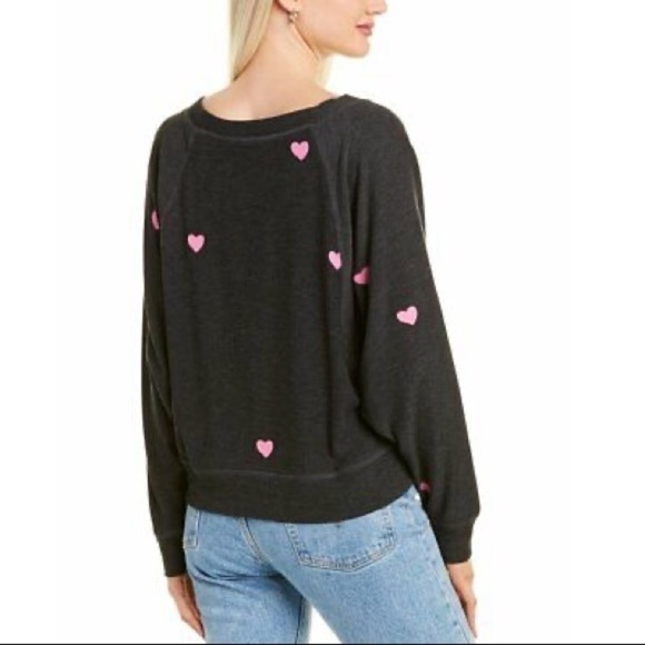 Chaser Pink Heart Cozy Knit Top Cropped Batwing XS - Picture 2 of 12